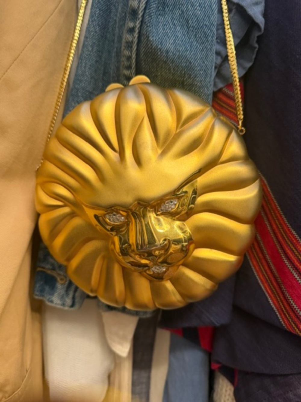 Vtg Goldtone Metal Lion Bag